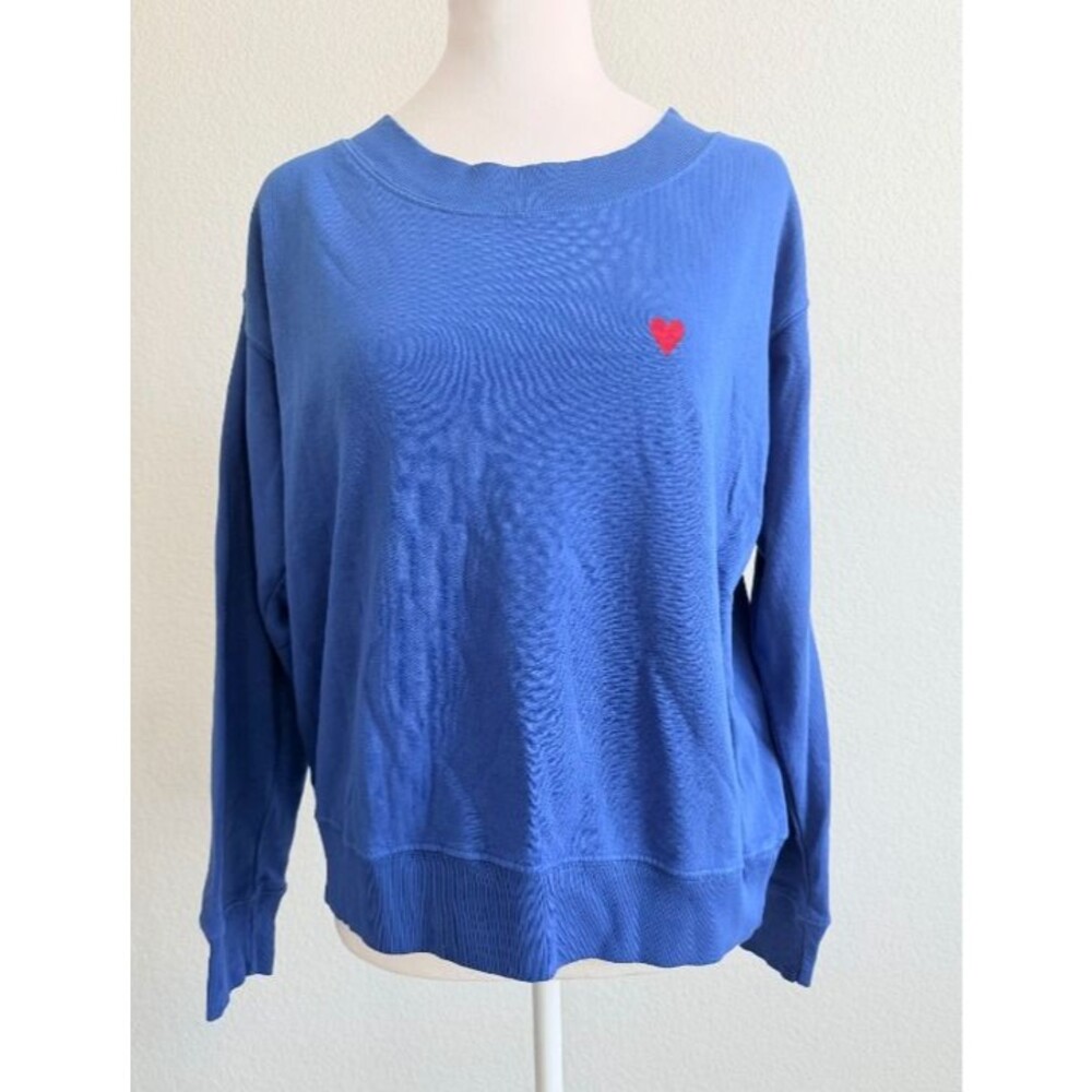 NWT SUNDRY Ocean Blue Championne Heart Embroidered Fleece Sweatshirt Sz 1